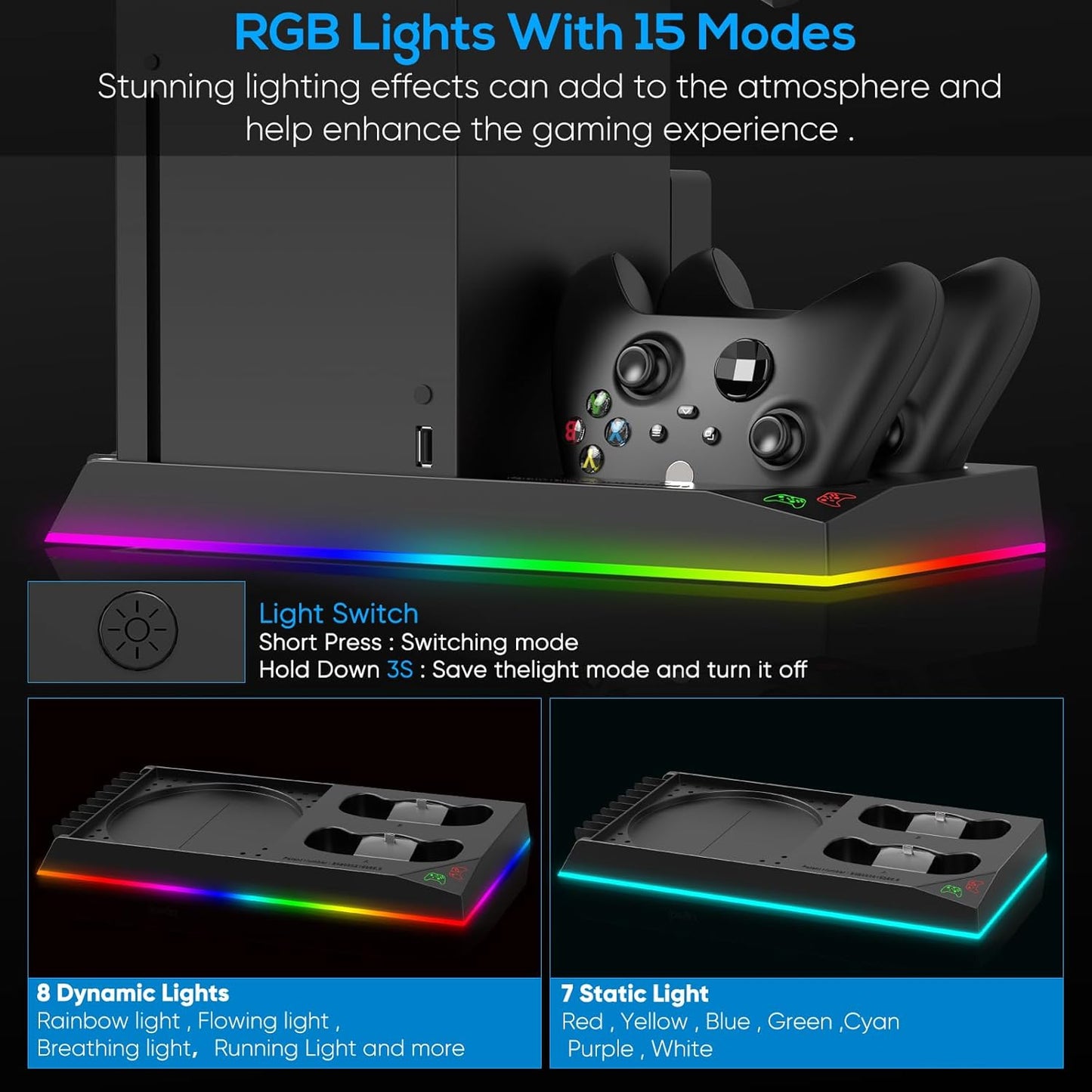 Upgrade Stand for Xbox Series X with Back Cooling Fan& RGB Lights