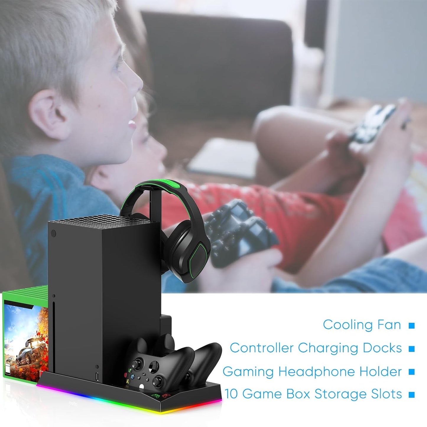 Upgrade Stand for Xbox Series X with Back Cooling Fan& RGB Lights