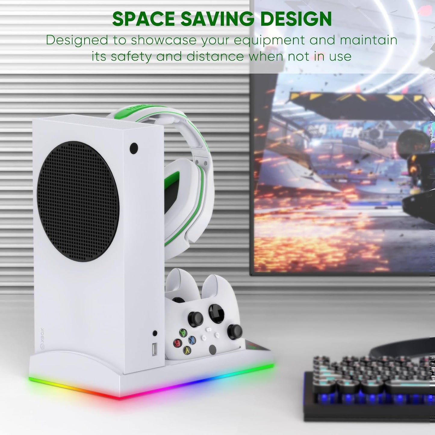 FYOUNG Upgrade RGB Cooling Fan Stand for Xbox Series S with 15 Colorful Light