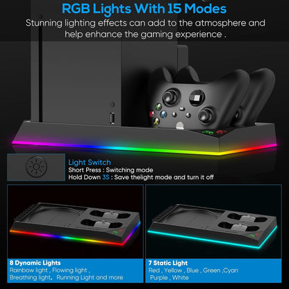 Upgrade Stand for Xbox Series X with Back Cooling Fan& RGB Lights