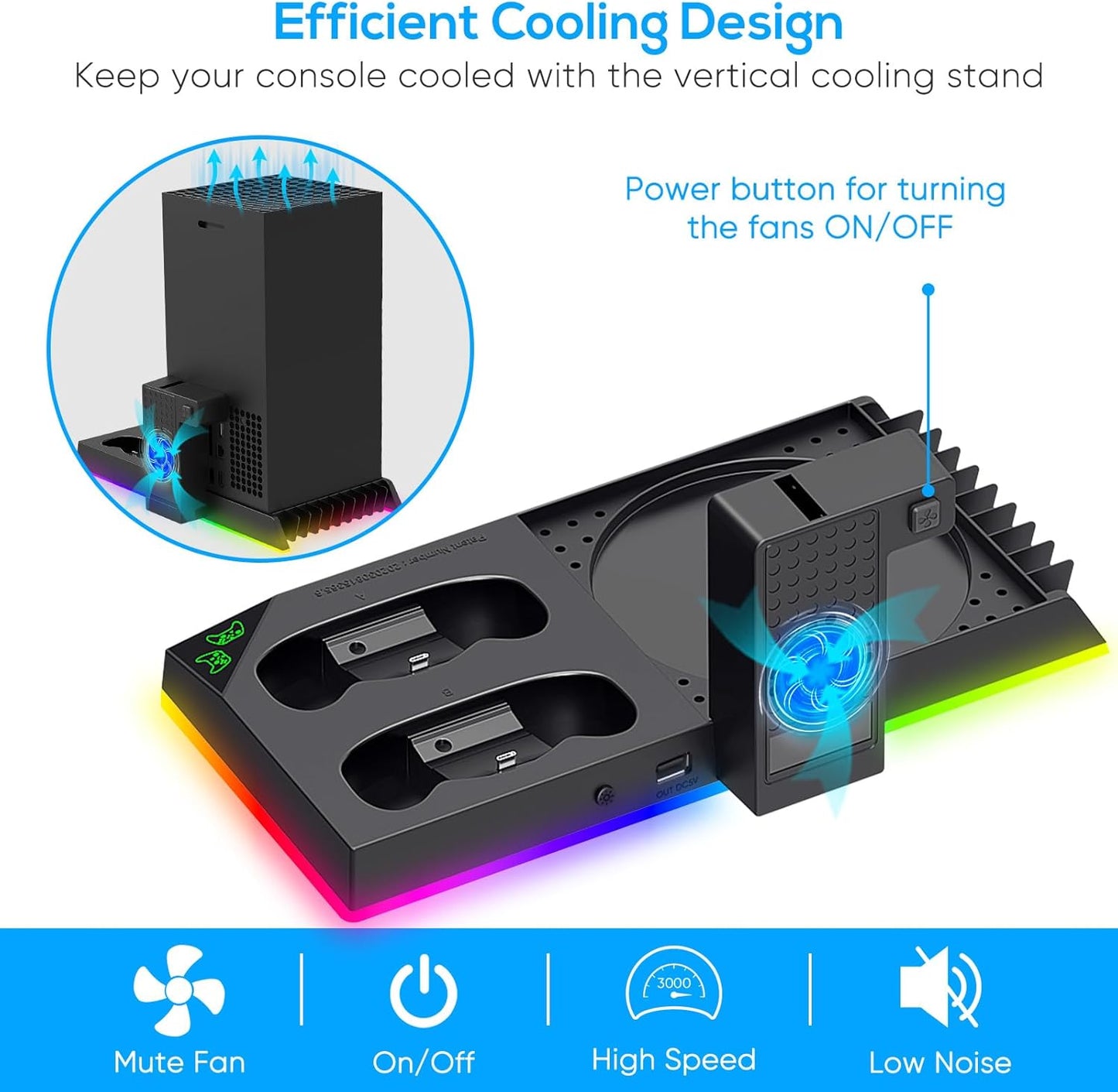 Upgrade Stand for Xbox Series X with Back Cooling Fan& RGB Lights