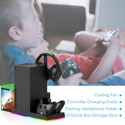 Upgrade Stand for Xbox Series X with Back Cooling Fan& RGB Lights