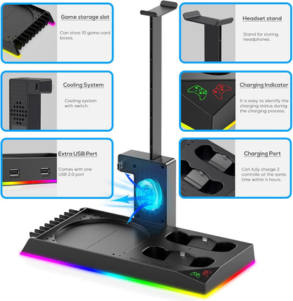 Upgrade Stand for Xbox Series X with Back Cooling Fan& RGB Lights