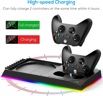 Upgrade Stand for Xbox Series X with Back Cooling Fan& RGB Lights